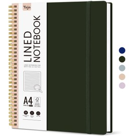 Taja Spiral Lined Notebook, 8.5"x11" Notebooks for Work, Large A4 Journal for Women & Men, College Ruled Journaling Notebook for Writing, Plastic Cover Spiral Journal, Olive