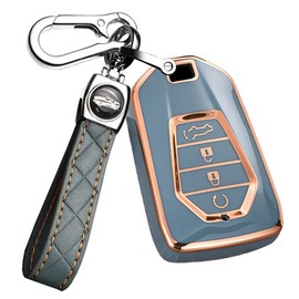 ontto TPU Smart Car Key fob Cover Fit for Isuzu MU-X X Serie DMAX D-Max X-Terrain Pickup Truck 2020 2021 2022 Key case Keychain Key Shell Key Holder Accessories Protector 4 Button Grey