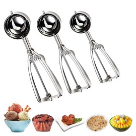 Ice Cream Scoop Stainless Steel Ice Cream Scoop for Fruit 304 Stainless Steel Scoop with Clip Ice Cream Scoop with Trigger for Fruit, Ice Cream Balls, Mashed Potatoes, Dough, Meatballs - 3 Sizes Ice Cream Scoop