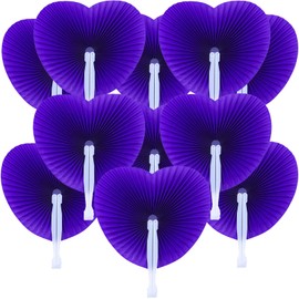 Bestage - Paquete de 12 abanicos de papel decorativo plegables de mano, abanicos plegables de boda de corazón morado, fans chinos y japoneses a granel para invitados de novia, iglesia, regalos de