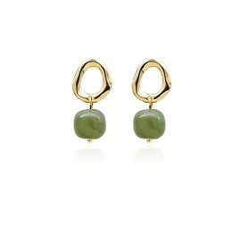 ALRNBY Jade Earrings for Women Turquoise Tiger Eye Earrings Gold Hoop Jade Dangle Earring India Earrings Trendy Stainless Steel Emerald Green Jade Dangle Earrings Non Tarnish