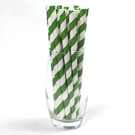 Green & White Striped Paper Straws (10mm x 200mm) - Pack Size 200 - FSC Certified/Food Safe/PFAS Free/Biodegradable/Eco-Friendly/Durable/Ideal for Milkshakes & Smoothies