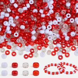 LAIDANLA 1000pcs Red and White Pony Beads for Bracelet 6x9mm Hair Beads for Braids Plastic Kandi Bead Bulk for DIY Craft Party Jewelry Making