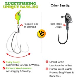 LUCKYFISHING Bass Jigs 5PCS Swinging Swim Jigs for Bass Fishing Jigs 1/4oz(7g) Weedless Fishing Lures for Bass Pike Walleye Muskie