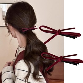 Natunofu Hair Pin, Ribbon, Hair Clip, Synthetic Leather, Faux Suede, Stylish, Adult, Bangs, Hair Clip, Cute, Traceless Hair Pins, Set of 2, Bowknot, Ribbon, Black, Korean Style, Elegant, Everyday