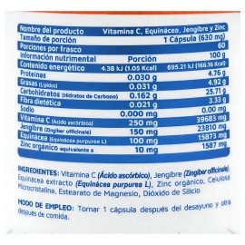 Vitamina C Equinácea Jengibre Y Zinc 60 Cápsulas Vidanat Sabor Sin sabor                                                                              