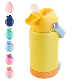 Kerilyn 12oz Kids Water Bottle, Stainless Steel Insulated Water Bottle For Kids, Toddler Cup With Straws Leak-proof, Kids Water Bottles For School Boys Girls, BPA Free, Yellow