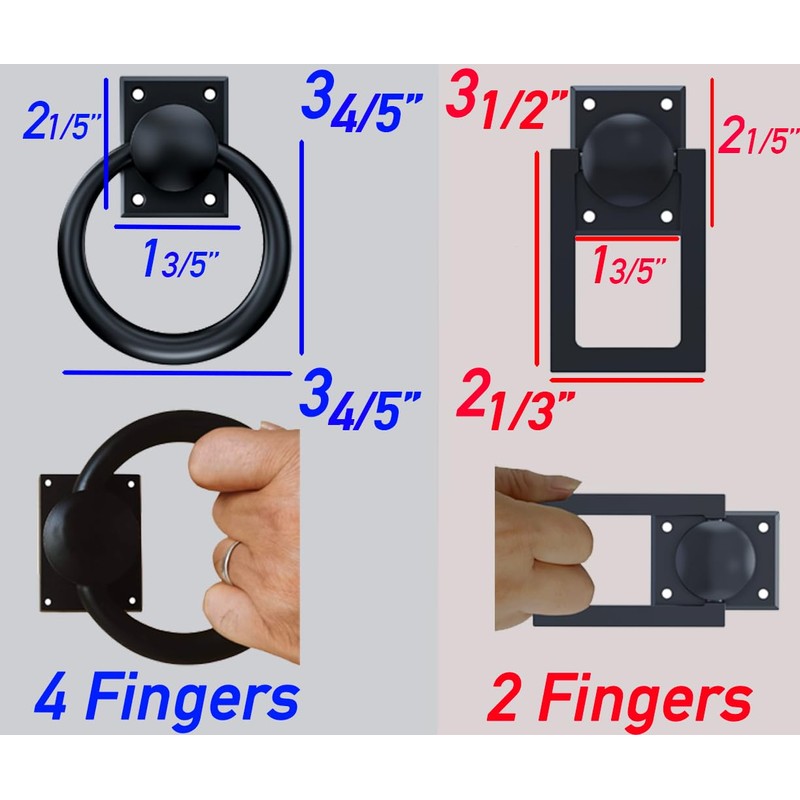 trust4care 3-3/4" Matte Black Rotating Barn Door Pull Handle, Flush