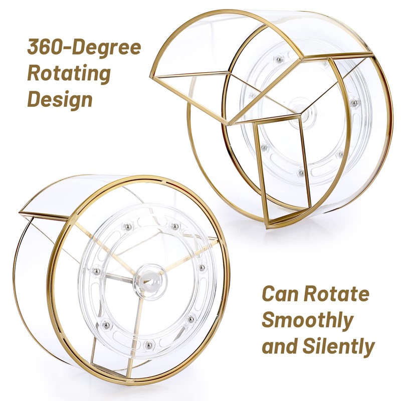 Hipiwe 360 Rotating Makeup Organizer 3-Slot Gold Glass Spinning Cosmetic