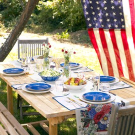 Linen Table Runner,Independence Day Patriotic Flower Eucalyptus Leaf Dresser Scarf Kitchen Dinning Tabletop Covers Decor for Indoor Outdoor Party Holiday Wedding USA Flag Wood,13x70in