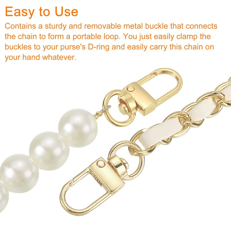 sourcing map Leather Wristlet Strap, 350mm/14-inch Imitation Pearl Short Handle