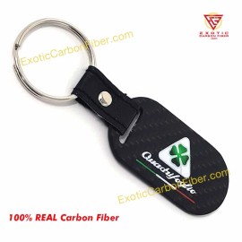 Exotic Carbon Fiber Alfa Romeo Quadrifoglio Script Oblong Key Fob with Italy Stripe- 100% Real!