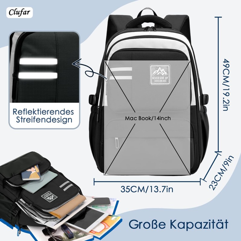 Clufar Backpack Men's Travel Causal School Backpack Teenager 16.3 Inch
