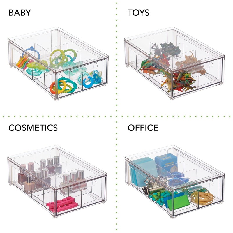 mDesign Plastic Kitchen and Pantry Organizer with Divided Drawer -