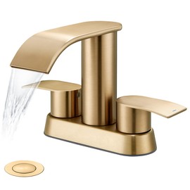 Ultimate Unicorn Waterfall Bathroom Sink Faucet Champagne Brown, Two Handles Bathroom Faucet with Metal Pop up Sink Drain Stopper, 2 or 3 Holes Bathroom Basin Lavatory Mixer Tap with Deck Mount Plate