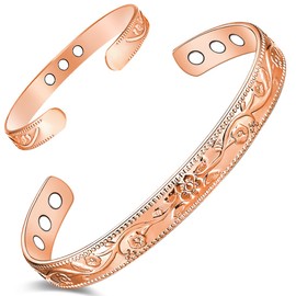 Cigmag 9X Lymphatic Drainage Copper Magnetic Bracelet for Women 99% Solid Pure Copper Ultra Strength Magnet Adjustable with Gift Box(Rose Gold Flower Pattern)
