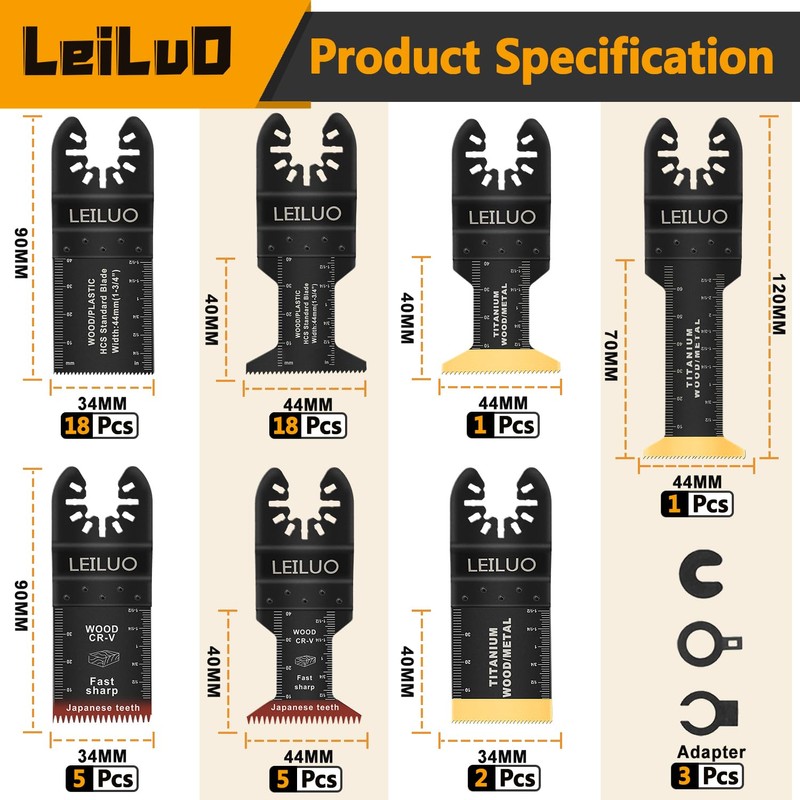 LEILUO 50 Pcs Multitool Blade for Wood Nails Drywall Titanium