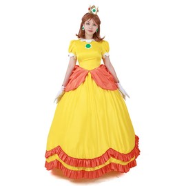 miccostumes Women's Costume Princess Cosplay Yellow Deluxe Ball Gown Party Prom Dress With Crown Earrings And Gloves(women s)