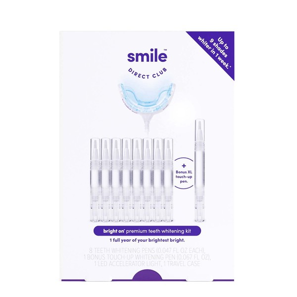 SmileDirectClub Teeth Whitening Kit with LED Light - 9 Pack Gel Pens - Professional Strength Hydrogen Peroxide - Pain Free and Enamel Safe - Up to 9 Shades Whiter in 1 Week