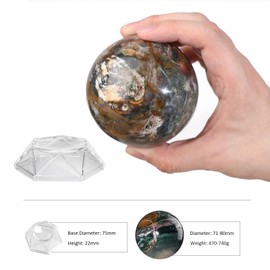 TUMBEELLUWA Ocean Jasper Crystal Ball with Acrylic Stand, Decorative Sphere for Witchcraft Fortune Teller Home Decor, 71-80 mm