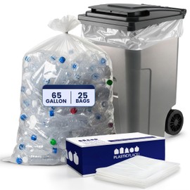Plasticplace 65 Gallon Trash Bags │ 2.7 Mil │ Clear Heavy Duty Garbage Can Liners │ 50” x 48” (25 Count)