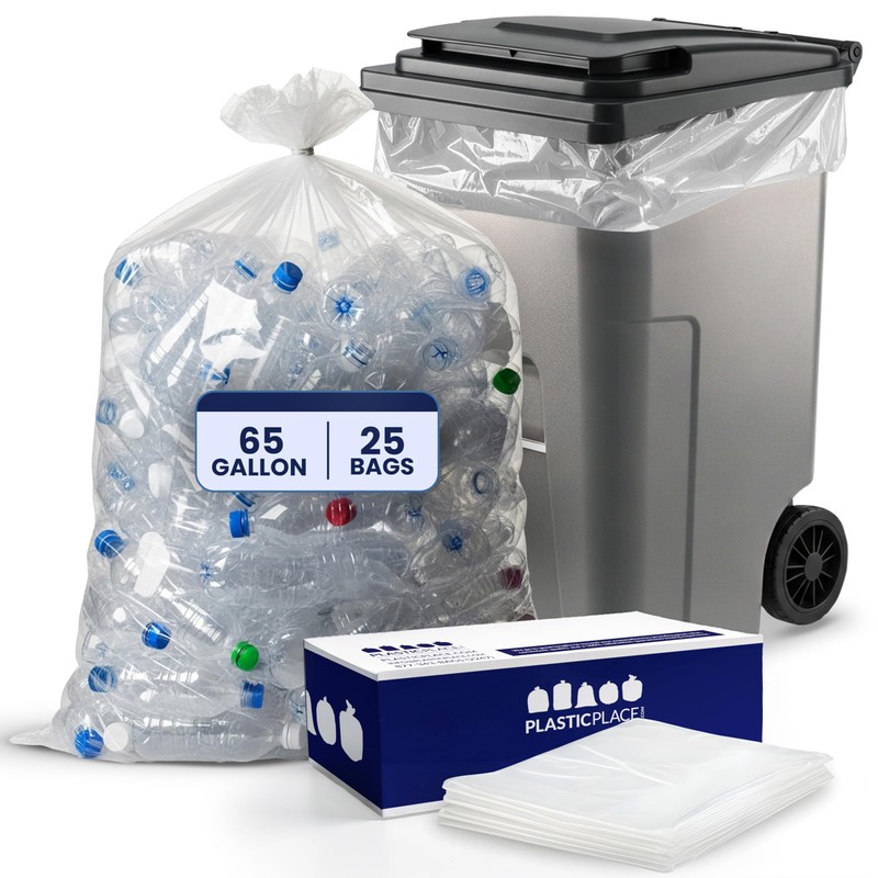 Plasticplace 65 Gallon Trash Bags │ 2.7 Mil │ Clear