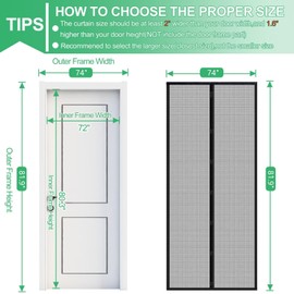 RELIANCER Fiberglass Magnetic Door Screen,Fit Door Size 72"x80",Auto Close Screen Door Mesh w/Magnets,Patio Doorway Net Screens,Self-Closing Doors Cover,Anti Mosquito Doorway Curtain,Mesh Partition