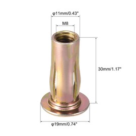 sourcing map Multi-Grip Rivet-Nut, M8 Pre-Bulbed Shank Carbon Steel Color-Zinc-Plated Flat Head Threaded Insert Nut 25Pcs