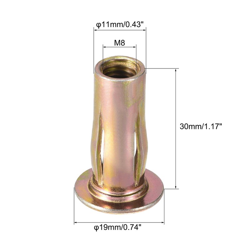 sourcing map Multi-Grip Rivet-Nut, M8 Pre-Bulbed Shank Carbon Steel Color-Zinc-Plated