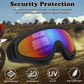 Dirt Bike Goggles, 2-Pack Motorcycle Goggles ATV Goggles Anti-Impact Motocross Goggles Ski Goggles Windproof Glasses Racing Goggles UV Protection Dust-Proof, with 2 Face Mask (Gray Lens + Color Lens)