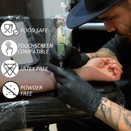 Professional Collection Disposable Nitrile Gloves HEAVY DUTY Disposable, Water Resistant, Powder-Free, Latex-Free, Non-Sterile, Food Safe, 100-Count (Black, XL) Suitable for palm width 110-130mm