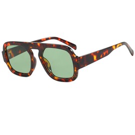 Ggpyyon Hexagon Sunglasses for Women Retro 70s Pilot Square Sunglasses for Men and Women, Leopard/Green