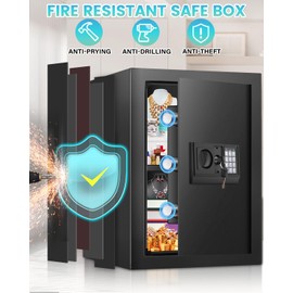 1.6 Cuft Safe Box, Home Safe with Fireproof Waterproof Bag, Anti-Theft Digital Security Safe Box with Smart Alert System, Removable Shelf, Mute Function, Personal Document Safe Box for Money Jewelry