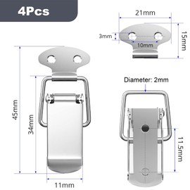 4Pcs 34mm Spring Loaded Toggle Latch, Stainless Steel Tension Clasp with 16 Screws, Duck Billed Buckles Catch Clamp Clip for Wooden Box, Case, Chest, Cabinet, Trunk