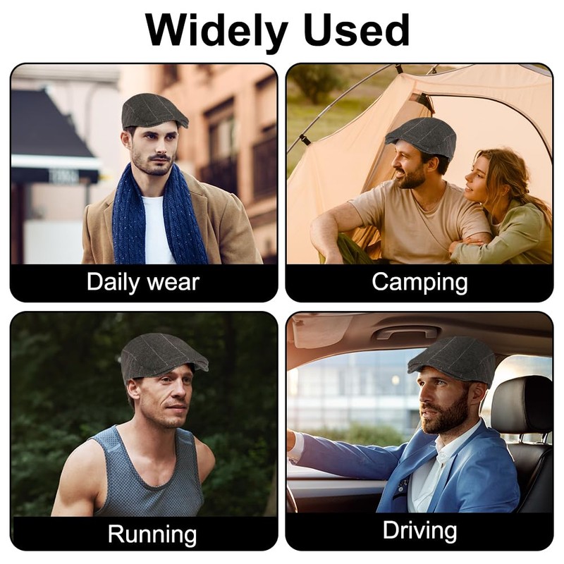 AOGOE Mens Tweed Flat Cap, Newsboy Cap, Driving Cabbie Hat,