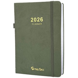 2026 Daily Planner/Calendar, One Page Per Day, Daily Monthly Agenda Planner with Time Slots and Monthly Tabs, Jan - Dec 2026, 5.7" x 8.25" Appointment Book, Pen Holder, Leather Cover (2026-Green)