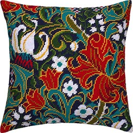 William Morris Golden Lily Needlepoint Set Throw Pillows 16" x 16" Printed Canvas European Quality