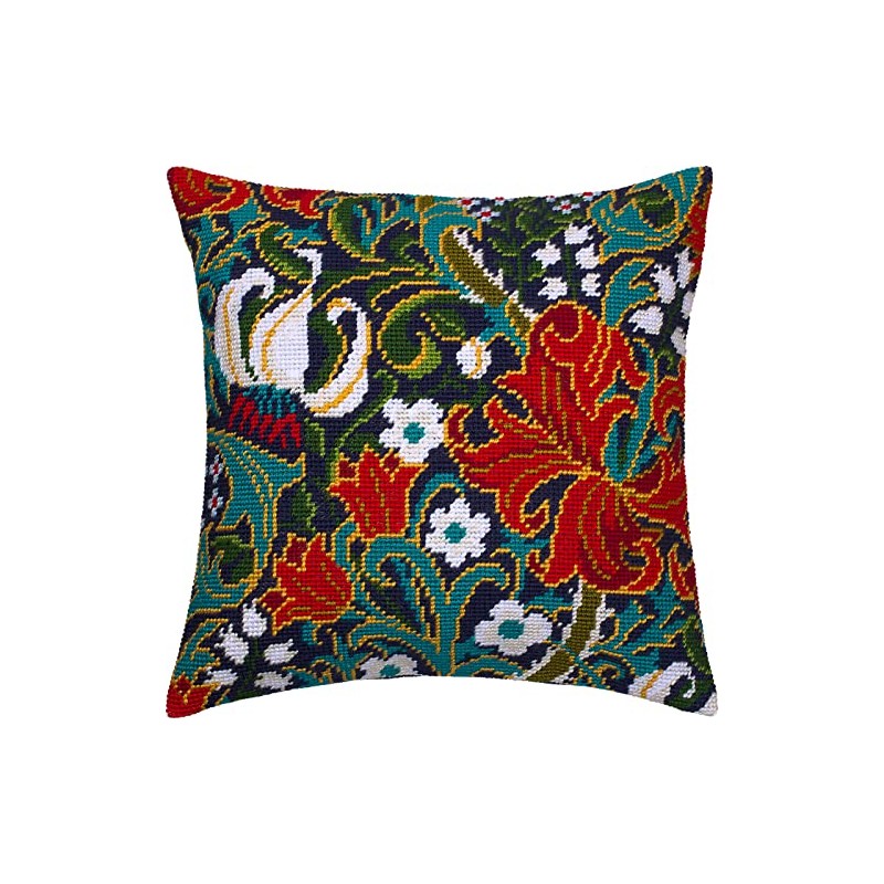 William Morris Golden Lily Needlepoint Set Throw Pillows 16" x
