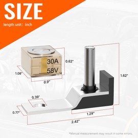 Joinfworld Battery Terminal Fuse Block Kit 30A 58V Mrbf Terminal Fuse Block with Single Stud 5/16"(M8) Marine Rated Battery Fuse and Waterproof Cap for Boat Truck RV Construction Vehicles