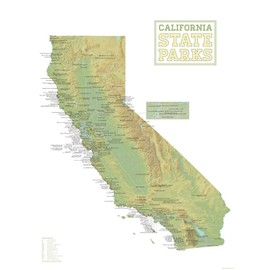 California State Parks Map 18x24 Poster (Green & White)