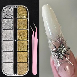 3D Mixed Sizes Nail Art Studs Gold Silver Mini Metal Caviar Nails Beads Ball Nail Rivets Jewelry for Women Girls Manicure Nails Supplies DIY Crafts Decorations