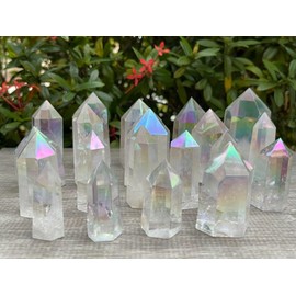 GAF TREASURES Premium Angel Aura Quartz Points, Crystal Plated Angel Aura Obelisk (0.5-1 oz)