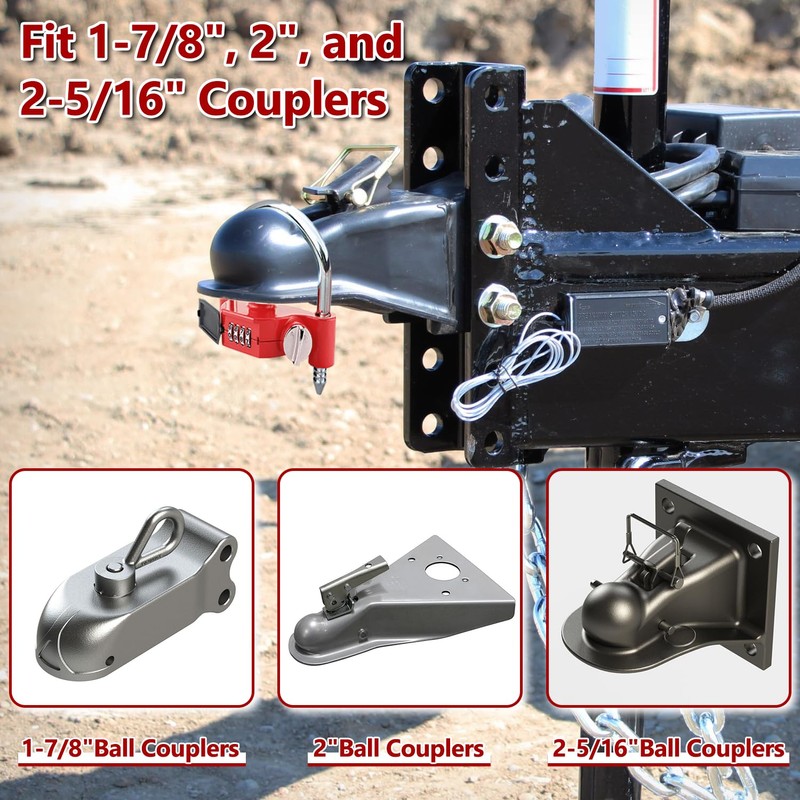 Cenipar Trailer Hitch Lock Universal with Combination Lock, Heavy-Duty Steel