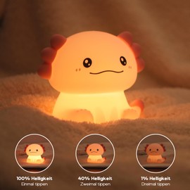 JVURICE Silikon Nachtlicht, Nachtlicht Kinder Axolotl Lampe Dimmbar Cute Tier Touch Aufladbare Kinderlicht Schlafzimmer Led Night Light Dekor Kinder Geschenke Für Mädchen Junge Weihnachtsgeschenke