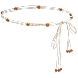 LIMHOO Women's Boho Braided Belt Adjustable Beaded Rope Waist Belts for Dresses (520 Brown)