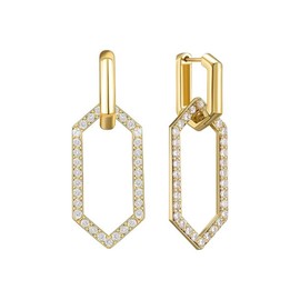 Two Clips Shape Earrings Copper with 18K Gold Pating and Zircon 1pair
