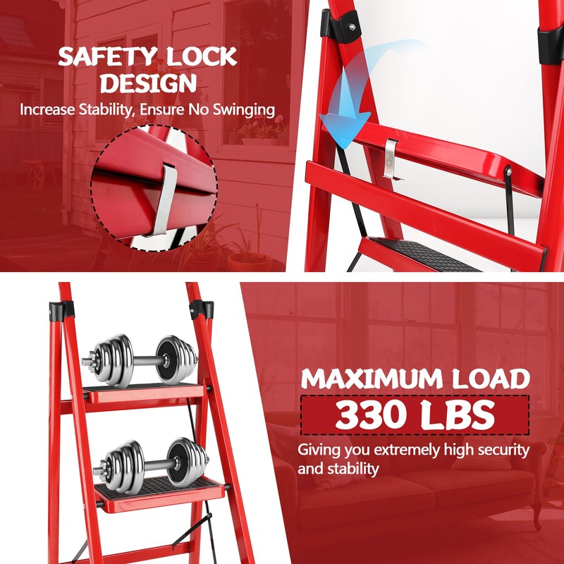 3 Step Ladder Folding, Step Stools for Adults with Wide