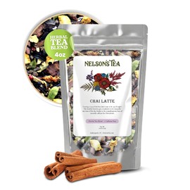 Nelson's Tea - Chai Latte (Caffeine Free) - Honeybush, cinnamon, cardamom seeds, clove, ginger root, allspice, cardamom pods, toasted coconut, licorice root, peppercorn, orange peel, and natural flavoring (4 oz)