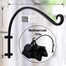 cailiya 1 Piece Plant Holder Hanging Basket Holder Iron Wall Hook Hanging Basket Wall Holder Hook for Hanging Planter Bird House Lantern Wind Chimes Wall Sconce - Black