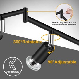 Ascher 6-Light LED Track Lighting Kit, Flexibly Rotatable Light Heads, 6 Way Ceiling Spotlight Black Finish, Including 6 GU10 LED Bulbs (4W 400LM Daylight White 5000K)